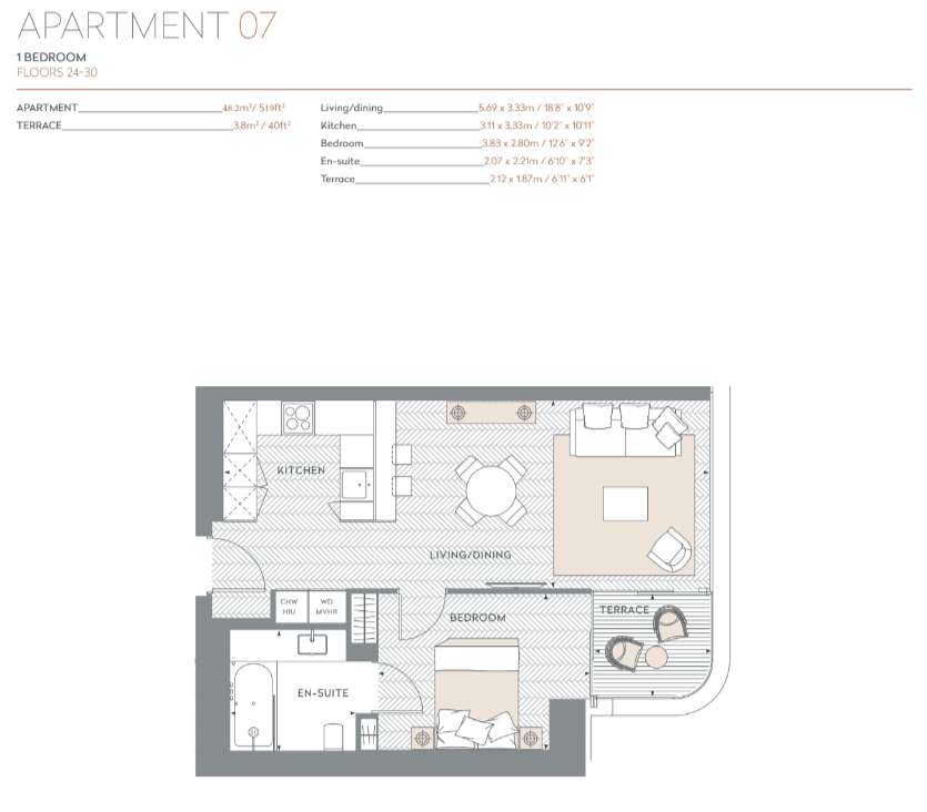 1 bedroom penthouse apartment for sale - floorplan