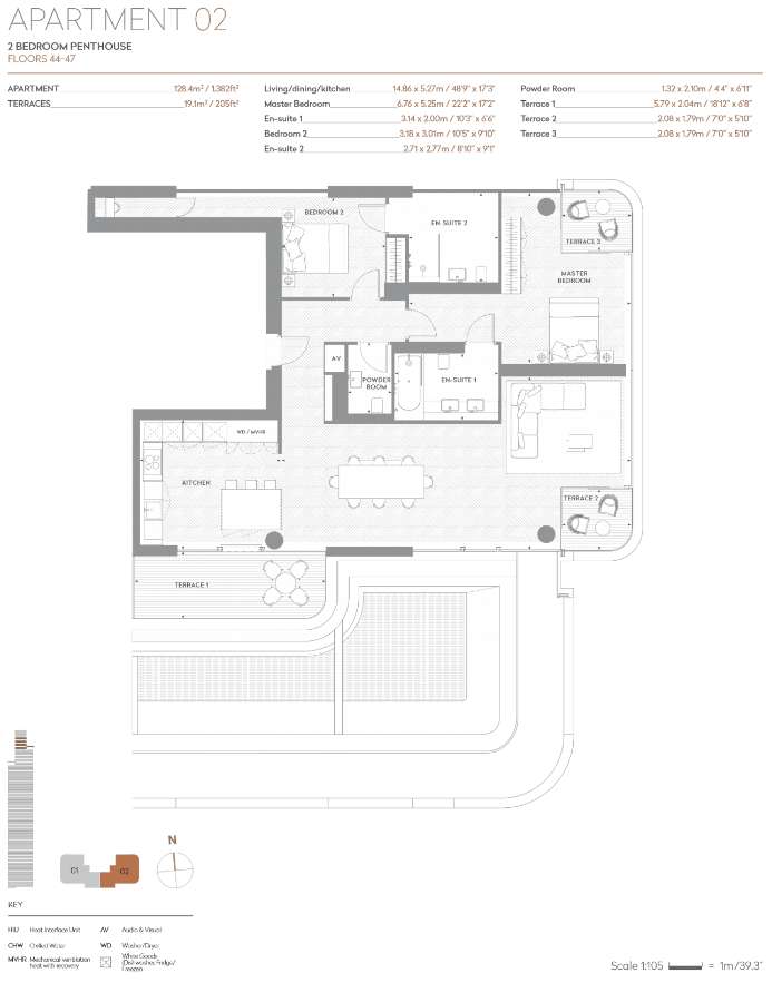 3 bedroom penthouse apartment for sale - floorplan