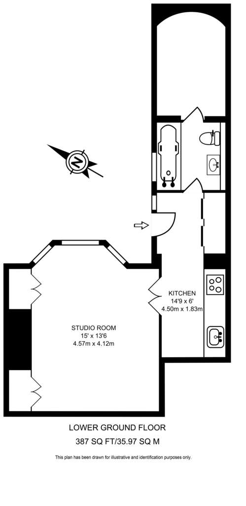 Studio flat to rent - floorplan