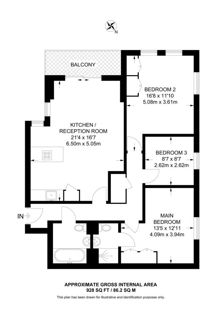 3 bedroom flat to rent - floorplan