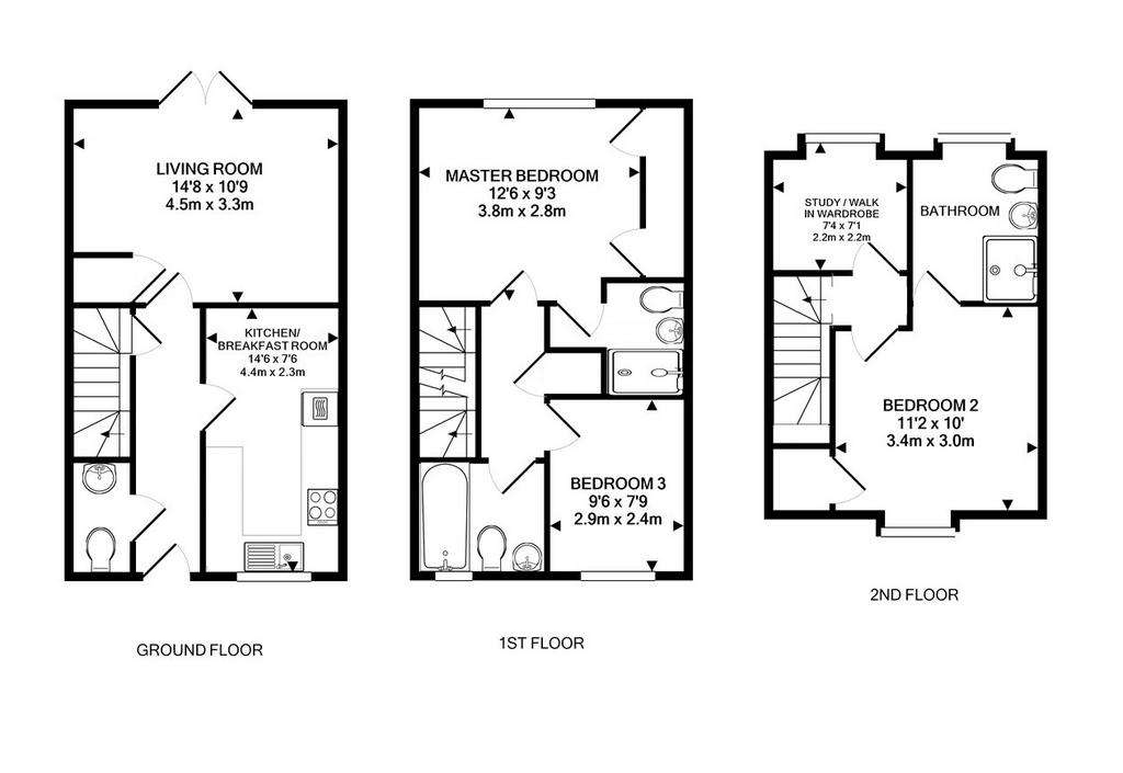 3 bedroom terraced house for sale - floorplan