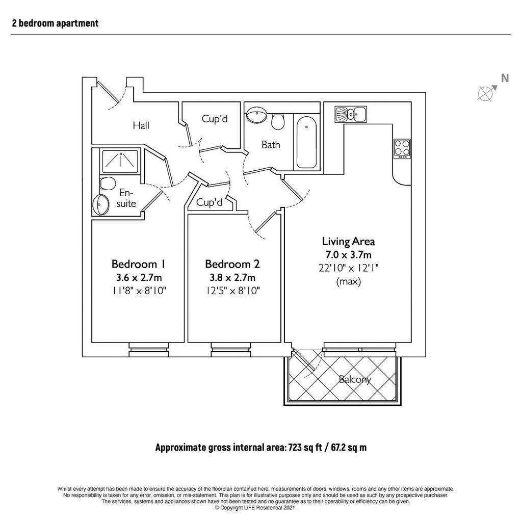 2 bedroom flat to rent - floorplan