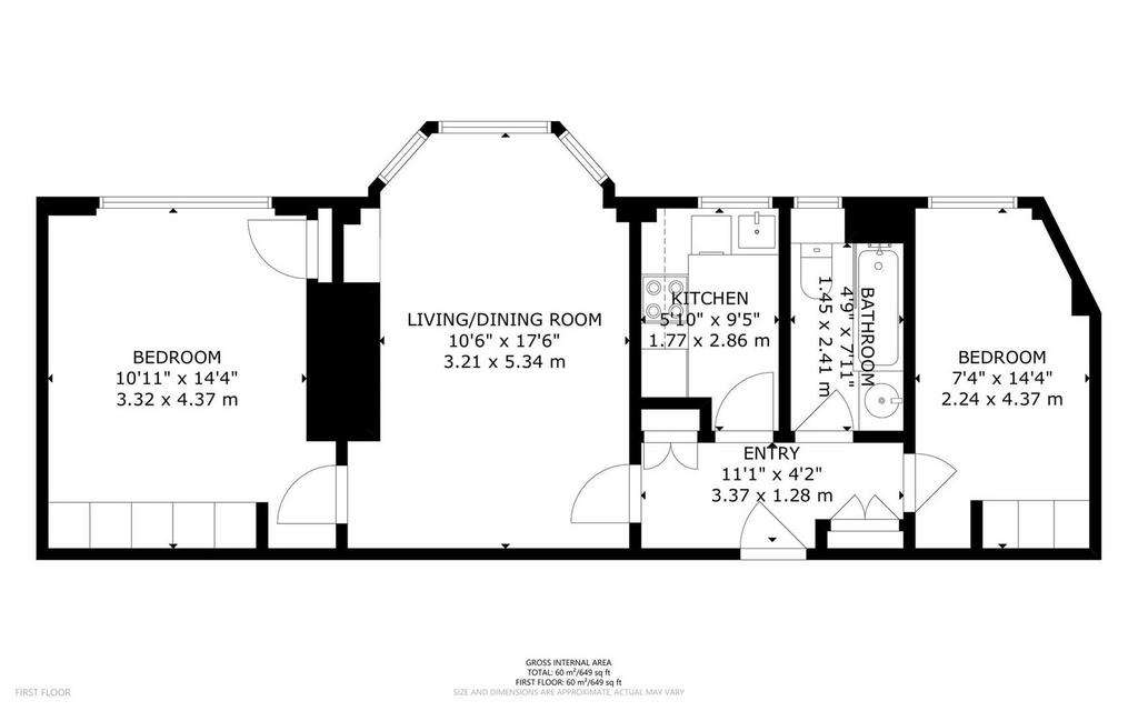 2 bedroom flat to rent - floorplan