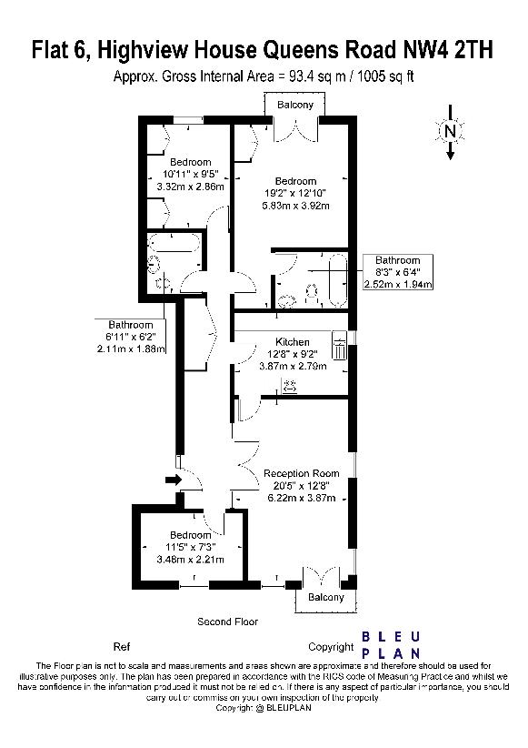 3 bedroom flat for sale - floorplan