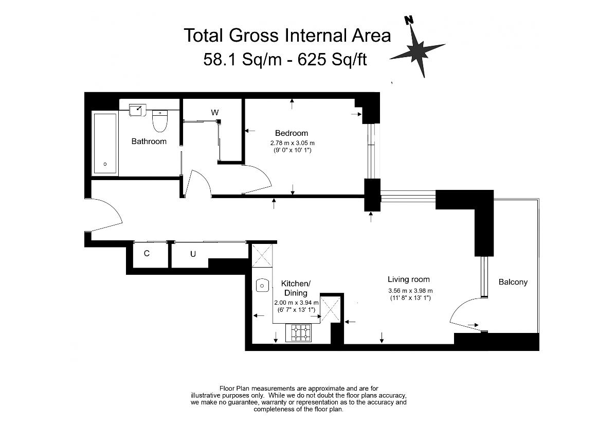 1 bedroom flat for sale - floorplan