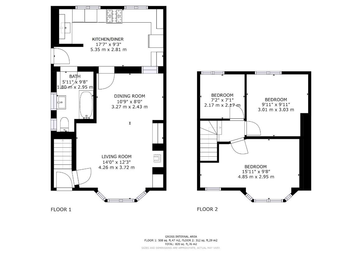 3 bedroom semi-detached house for sale - floorplan