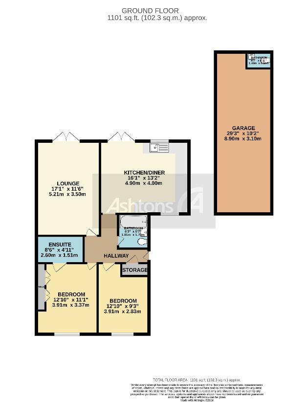 2 bedroom bungalow for sale - floorplan