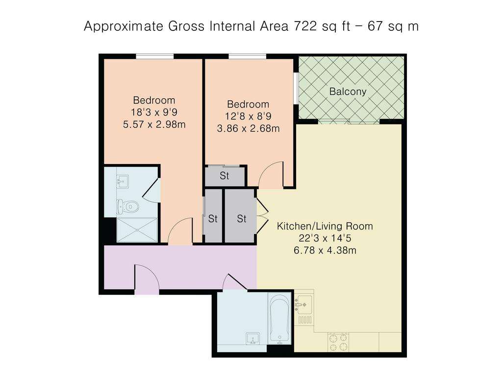 2 bedroom flat to rent - floorplan