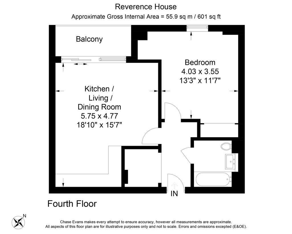 1 bedroom flat to rent - floorplan