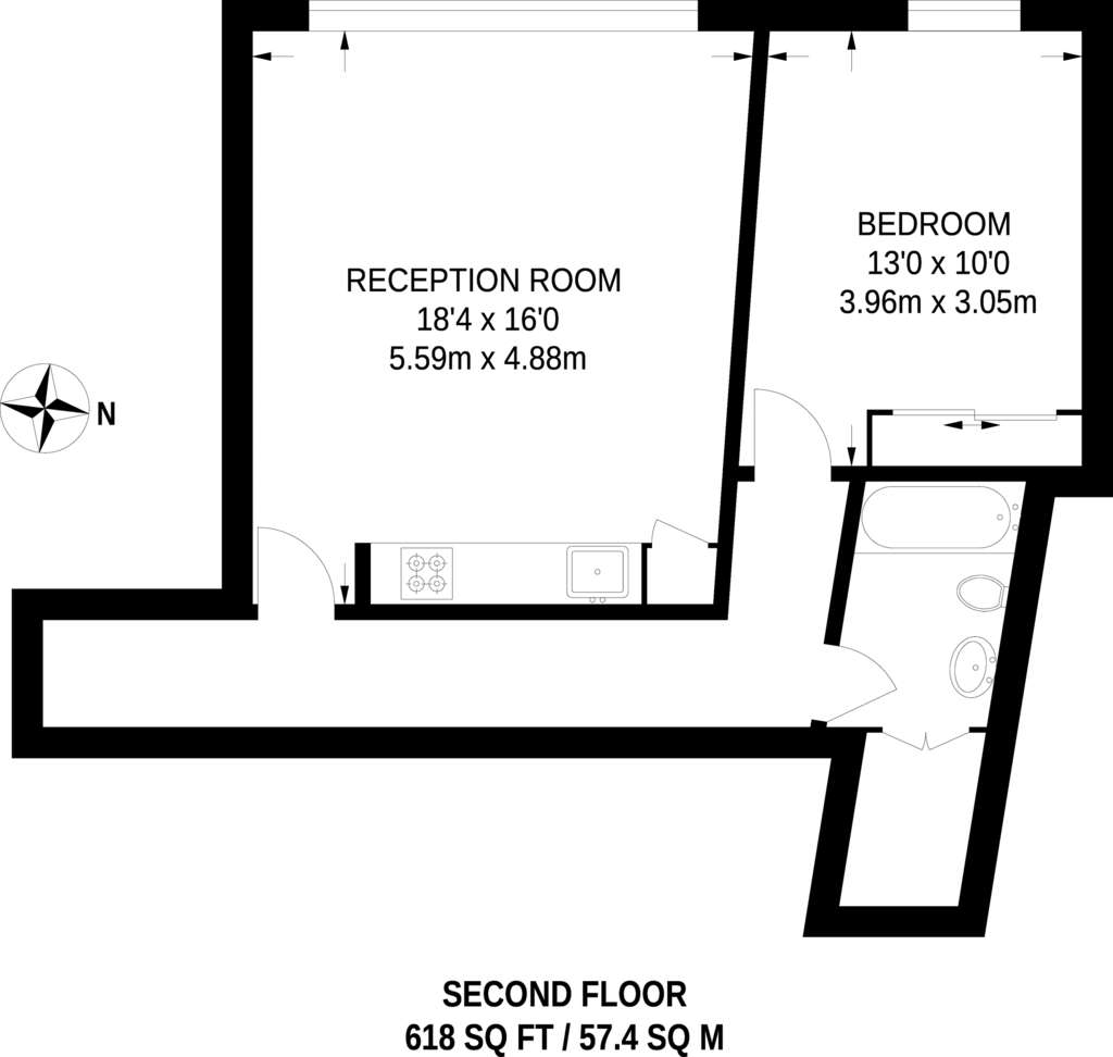 1 bedroom flat to rent - floorplan