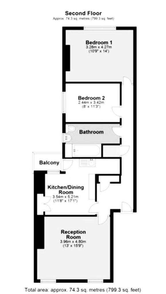 2 bedroom flat to rent - floorplan