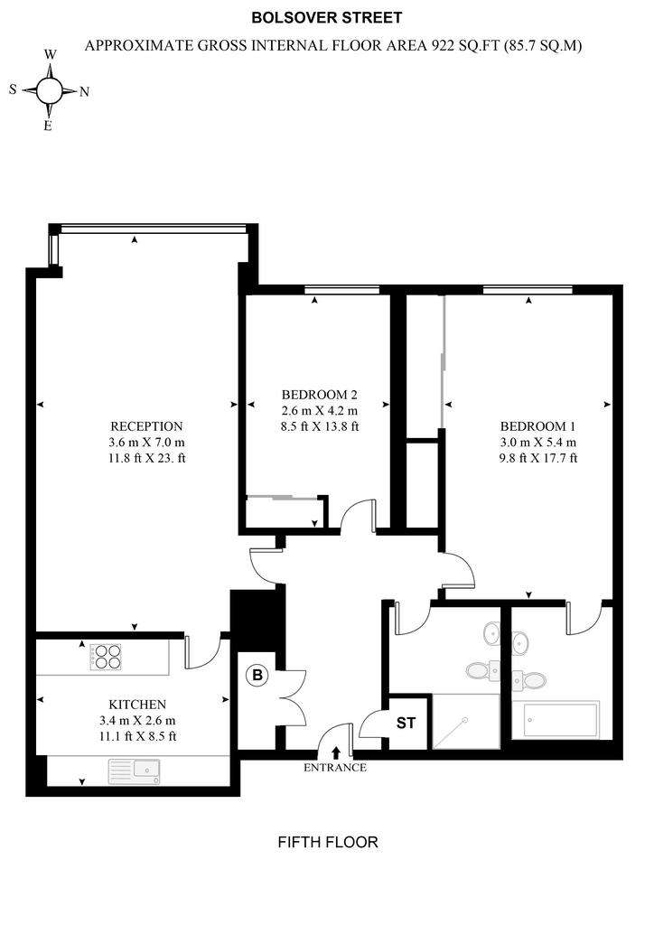 2 bedroom flat to rent - floorplan