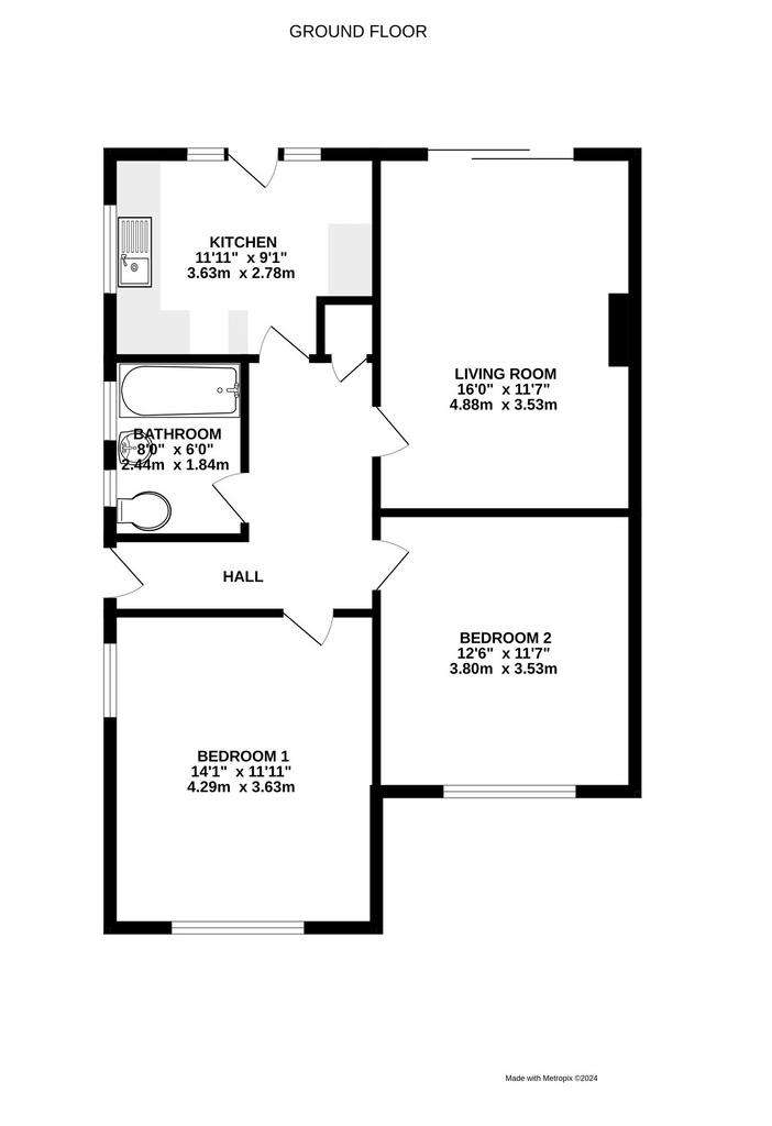 2 bedroom bungalow for sale - floorplan