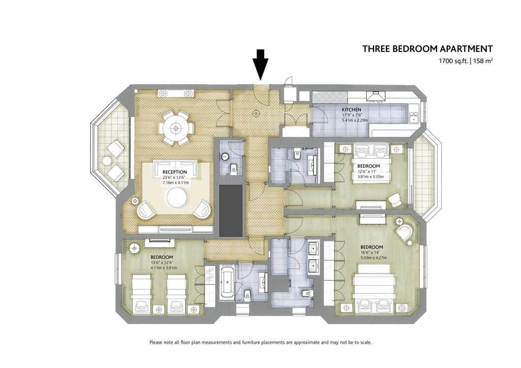 3 bedroom flat to rent - floorplan