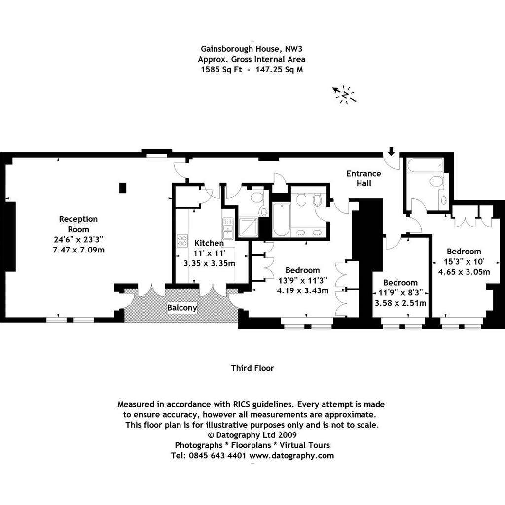 3 bedroom flat to rent - floorplan