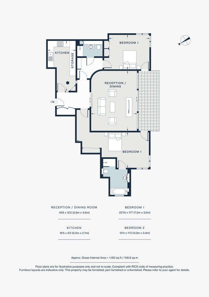 2 bedroom flat to rent - floorplan