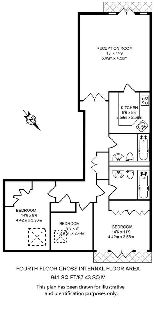 3 bedroom flat to rent - floorplan