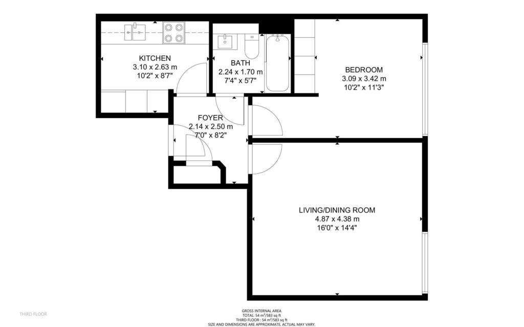 1 bedroom flat to rent - floorplan