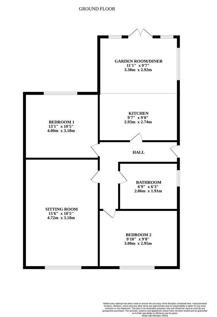 2 bedroom semi-detached bungalow for sale - floorplan