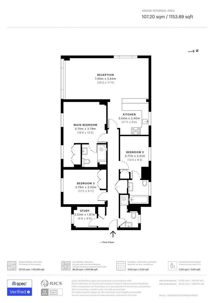 3 bedroom flat to rent - floorplan