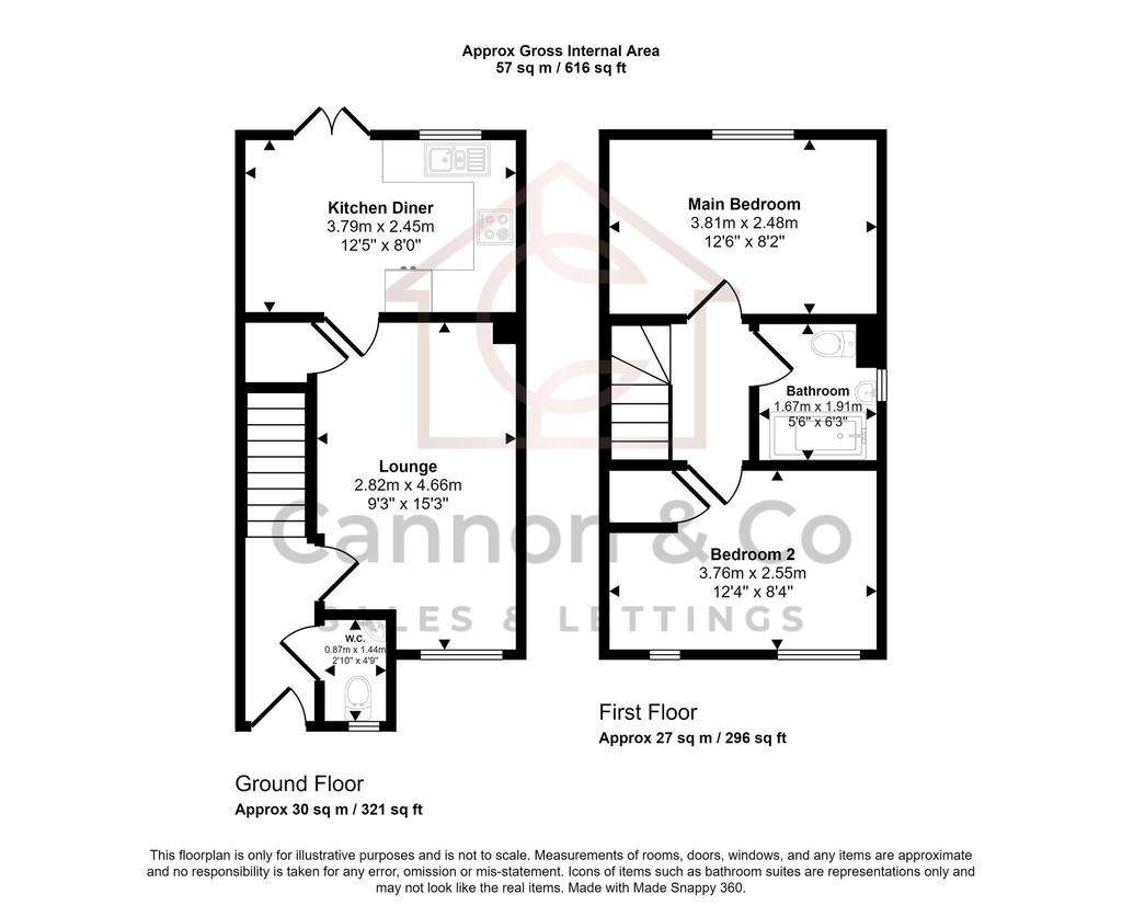 2 bedroom semi-detached house for sale - floorplan