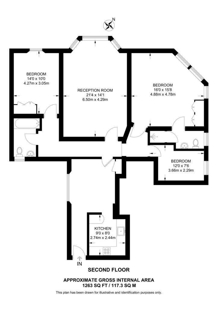 3 bedroom flat to rent - floorplan