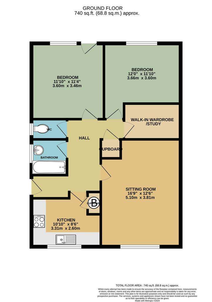 2 bedroom semi-detached bungalow for sale - floorplan