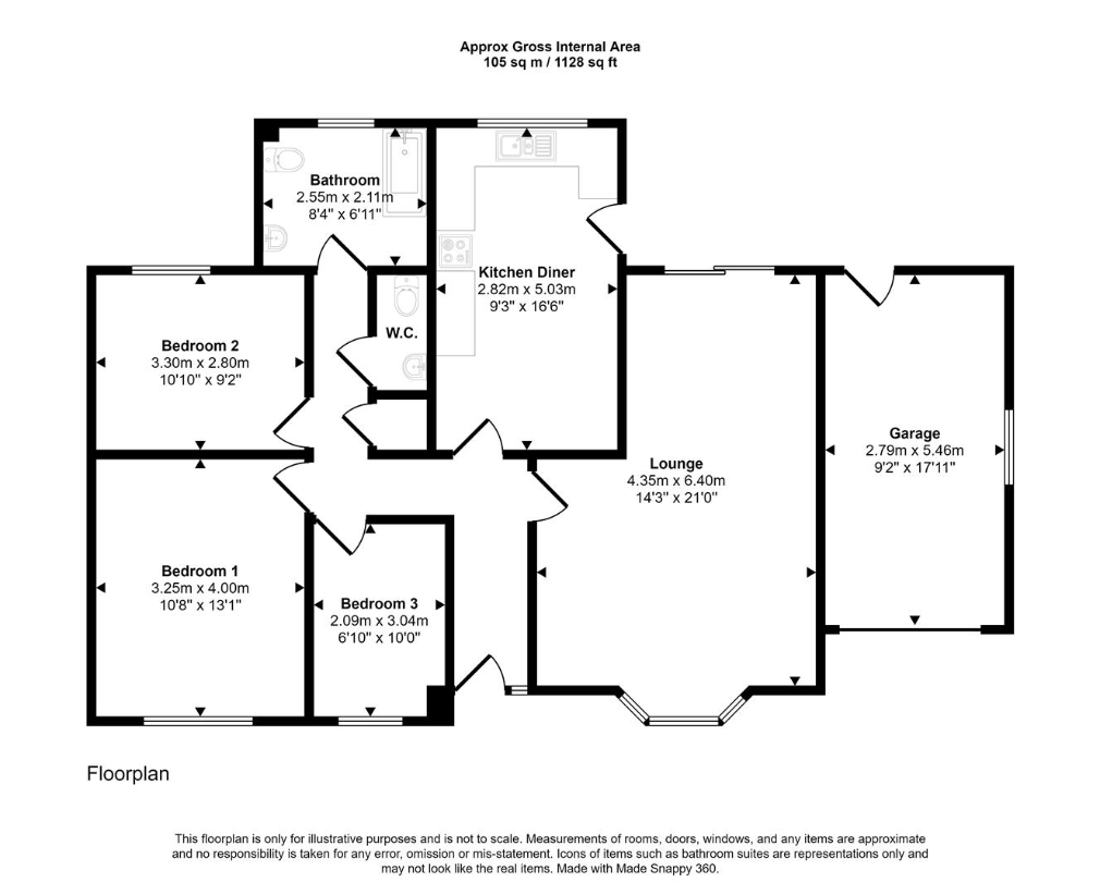 3 bedroom bungalow for sale - floorplan