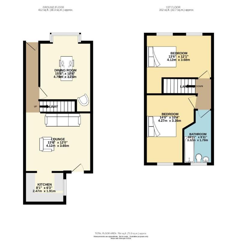 2 bedroom terraced house for sale - floorplan