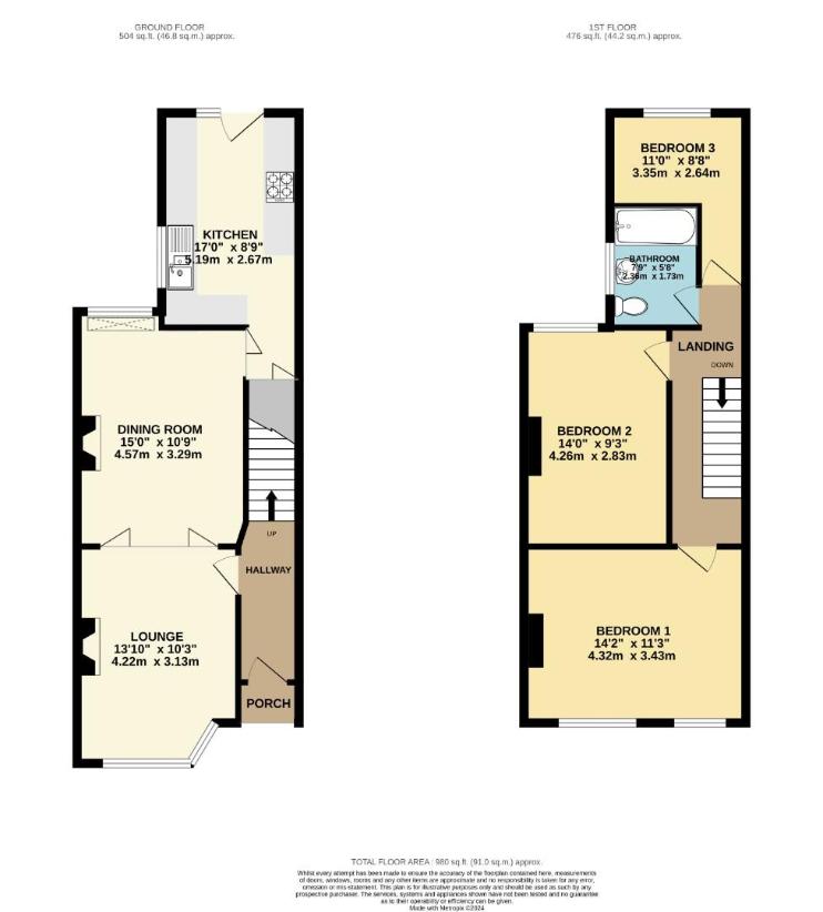 3 bedroom end of terrace house for sale - floorplan