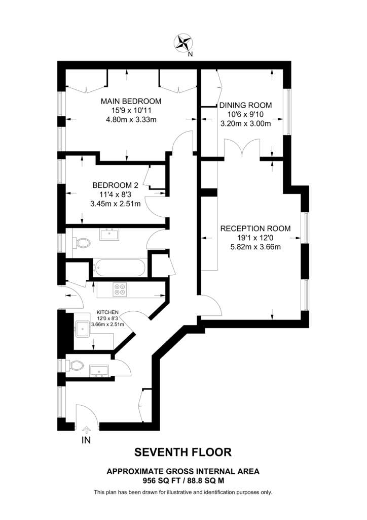 2 bedroom flat to rent - floorplan