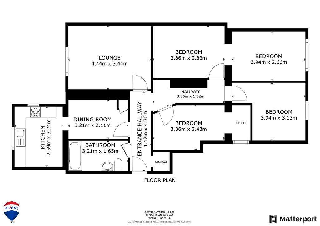 3 bedroom flat for sale - floorplan