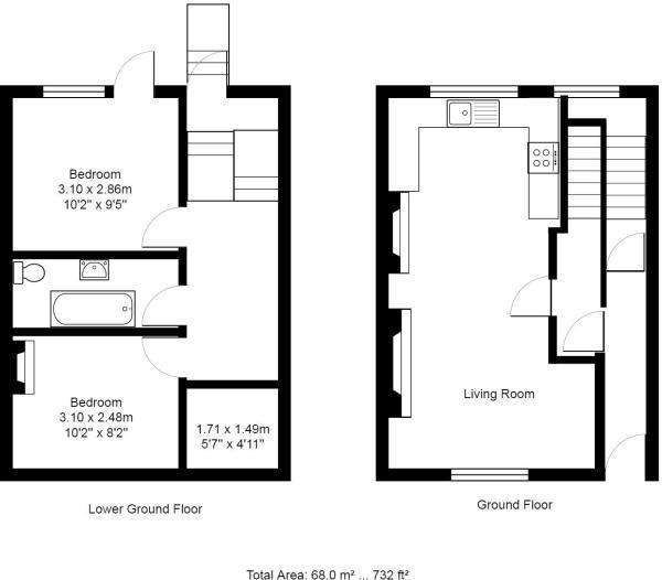 2 bedroom flat to rent - floorplan