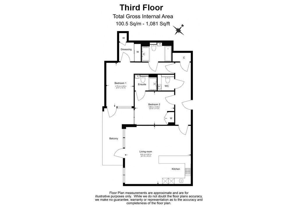 2 bedroom flat to rent - floorplan