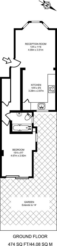 1 bedroom flat to rent - floorplan