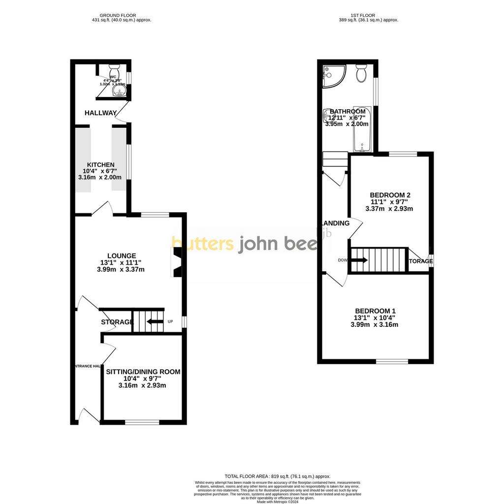 2 bedroom semi-detached house for sale - floorplan