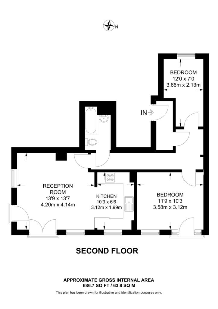 2 bedroom flat to rent - floorplan