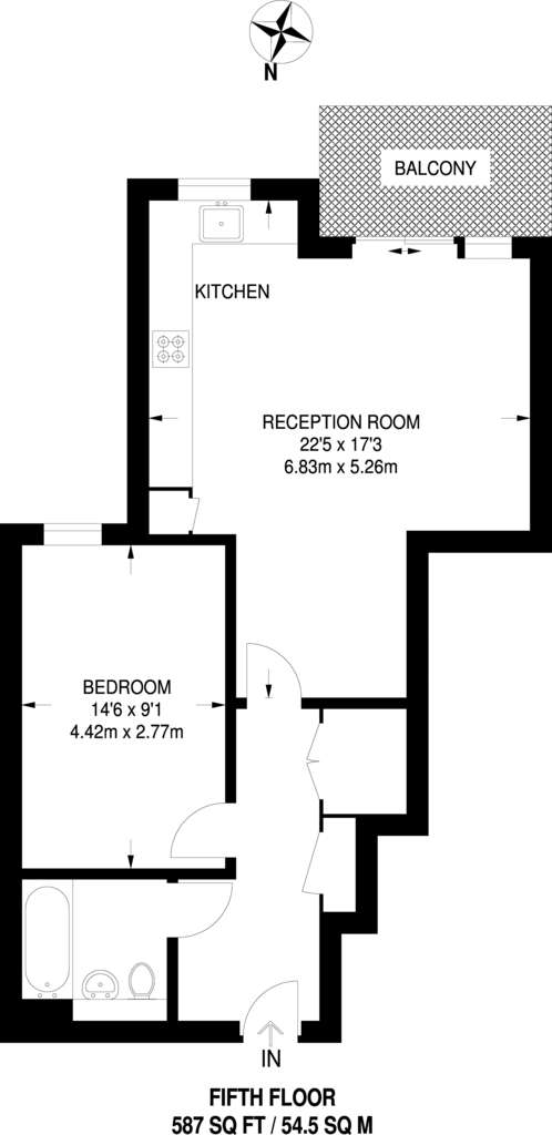 1 bedroom flat to rent - floorplan