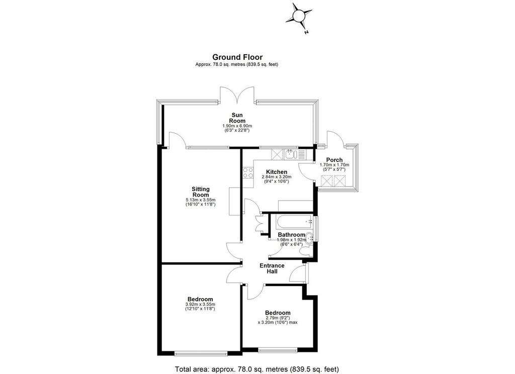 2 bedroom semi-detached bungalow for sale - floorplan