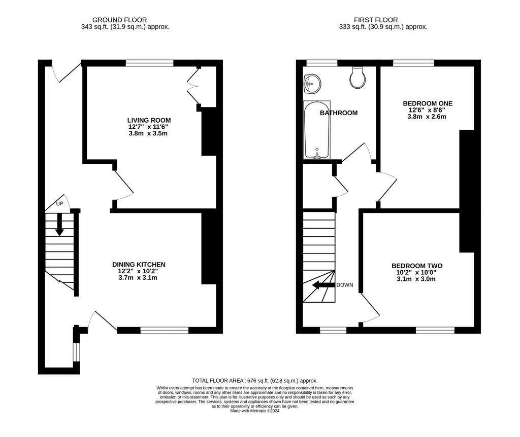 2 bedroom terraced house for sale - floorplan