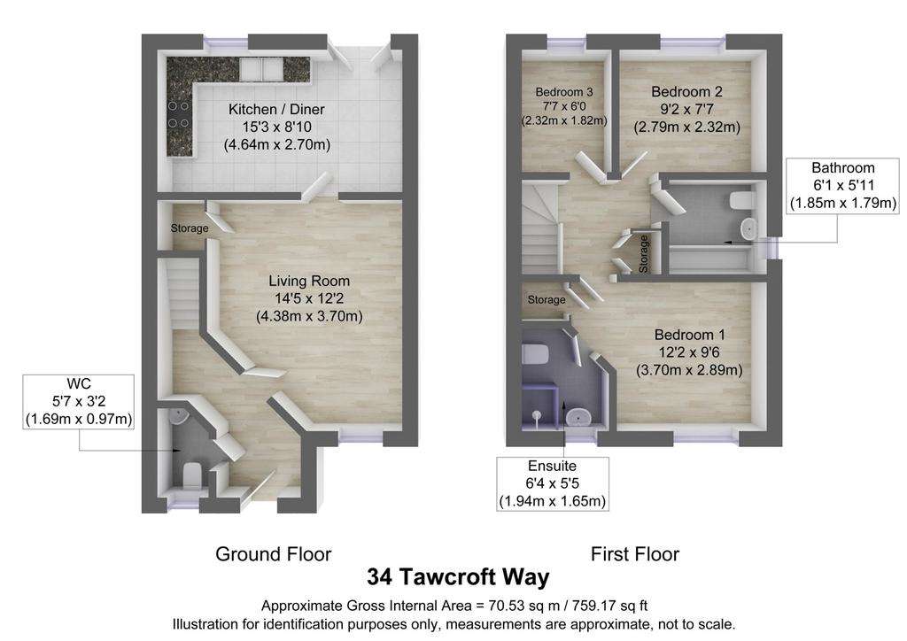 3 bedroom end of terrace house for sale - floorplan