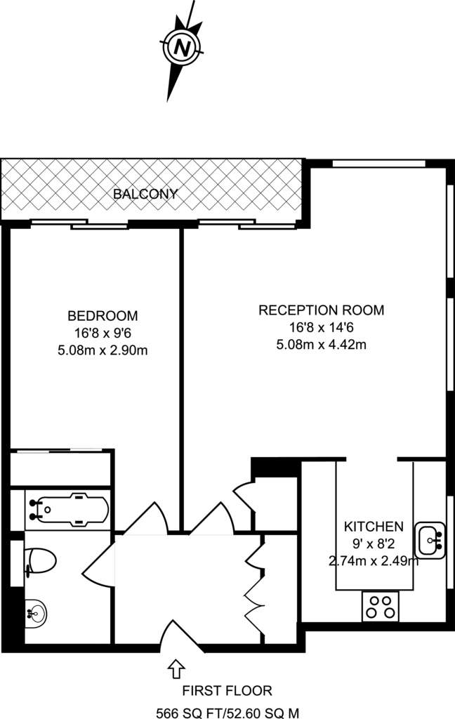 1 bedroom flat to rent - floorplan