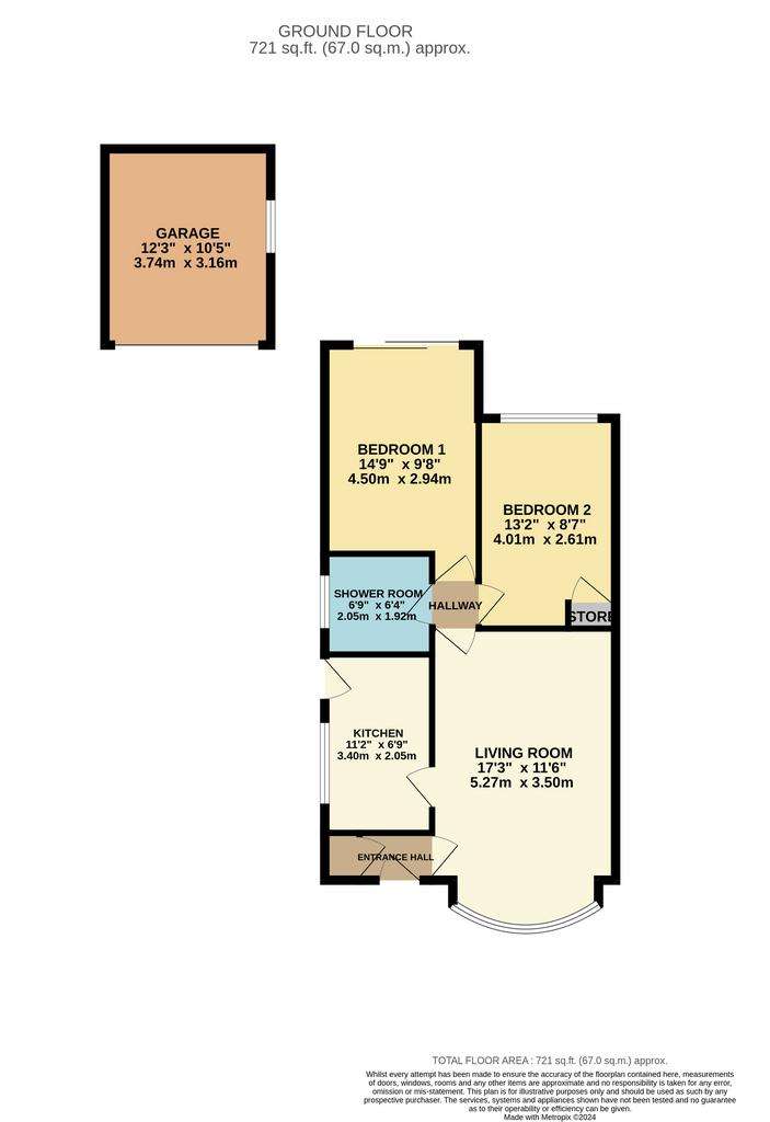 2 bedroom semi-detached bungalow for sale - floorplan