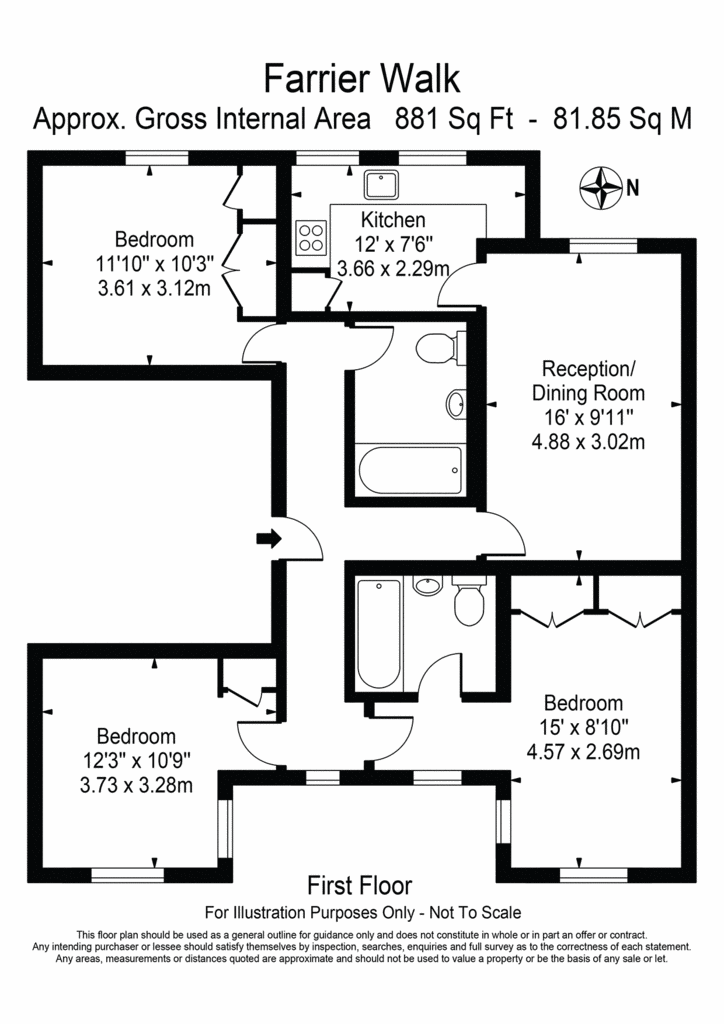 3 bedroom flat to rent - floorplan