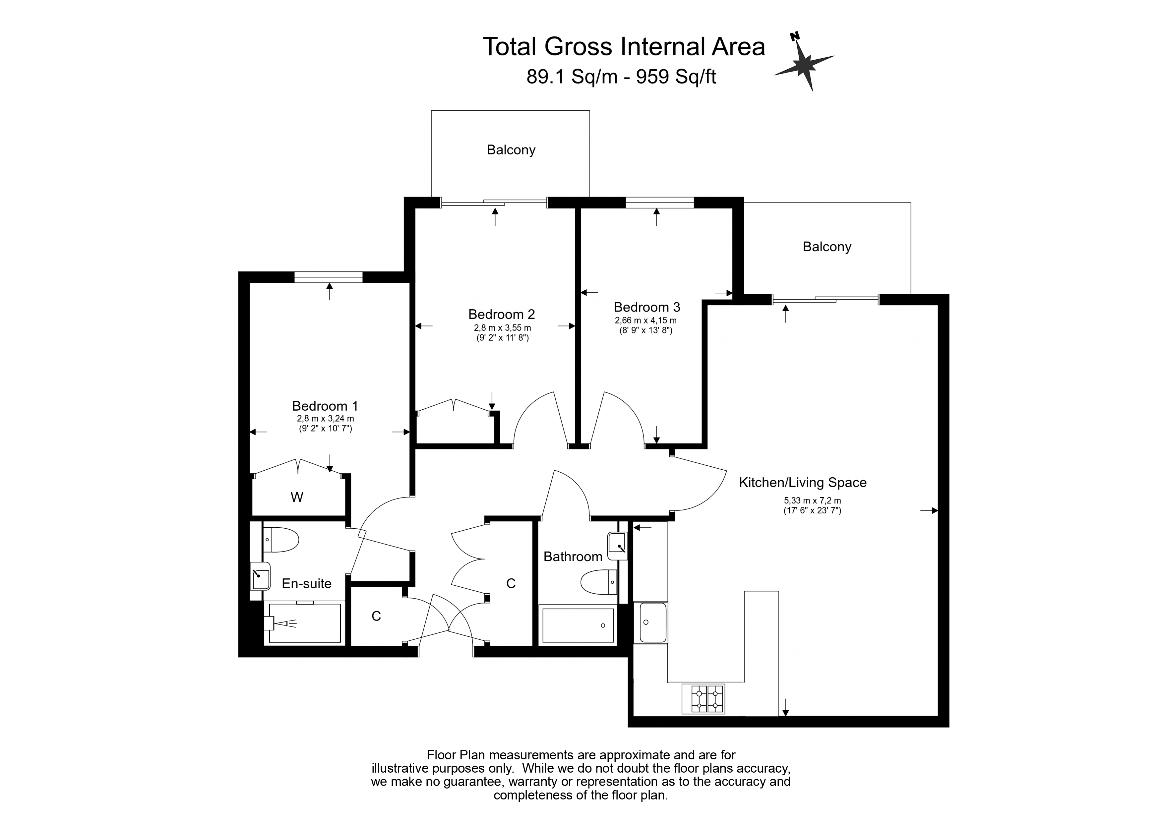 3 bedroom flat for sale - floorplan