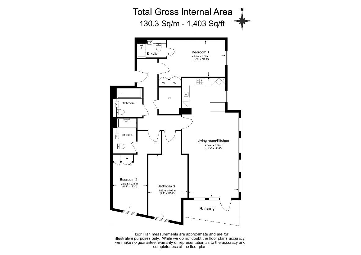 3 bedroom flat for sale - floorplan