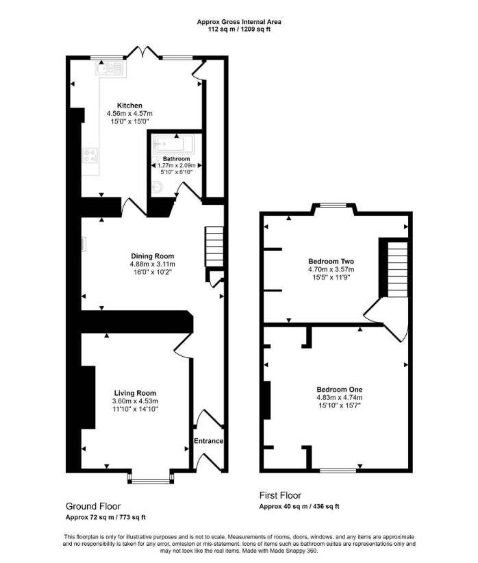 2 bedroom terraced house for sale - floorplan