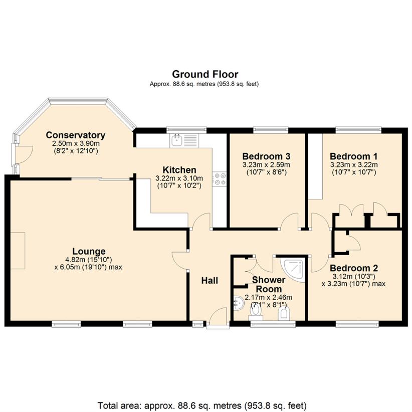 3 bedroom bungalow for sale - floorplan