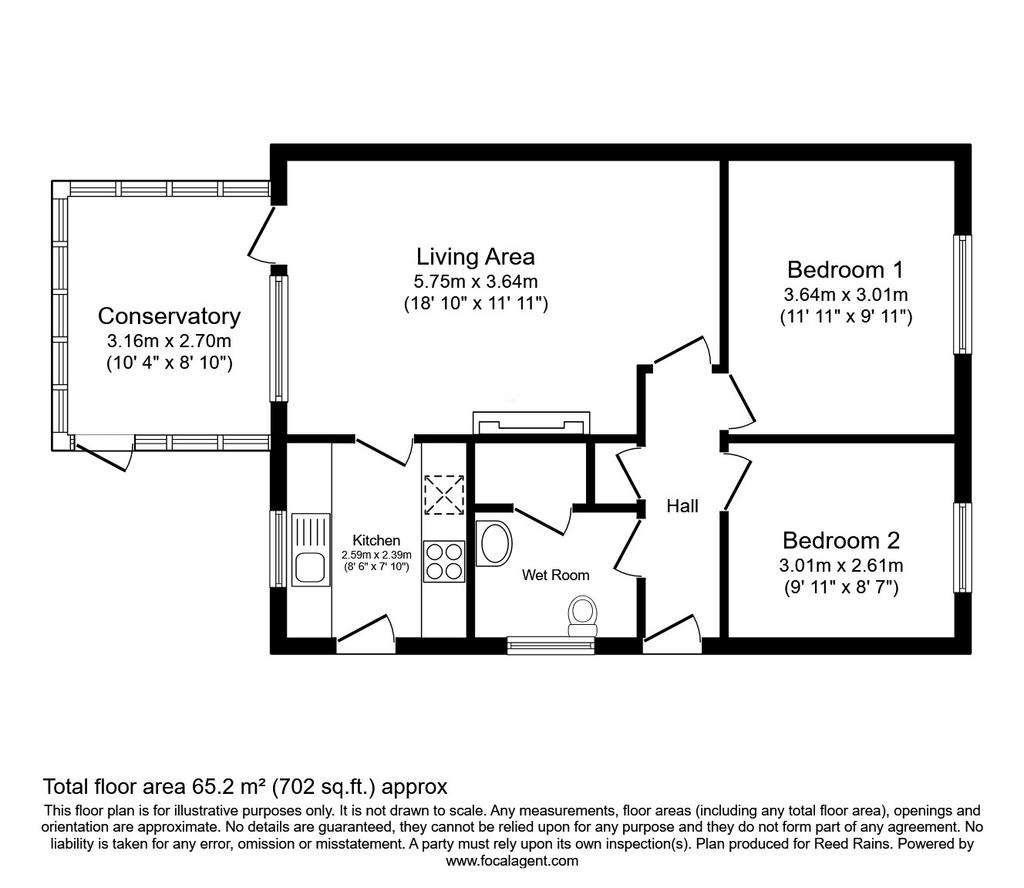 2 bedroom bungalow for sale - floorplan