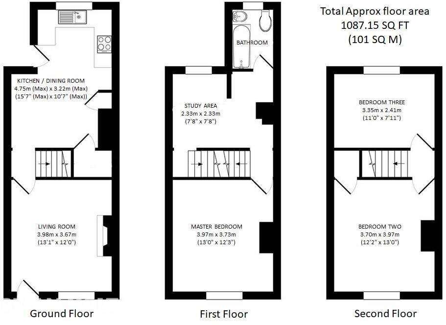 3 bedroom end of terrace house for sale - floorplan